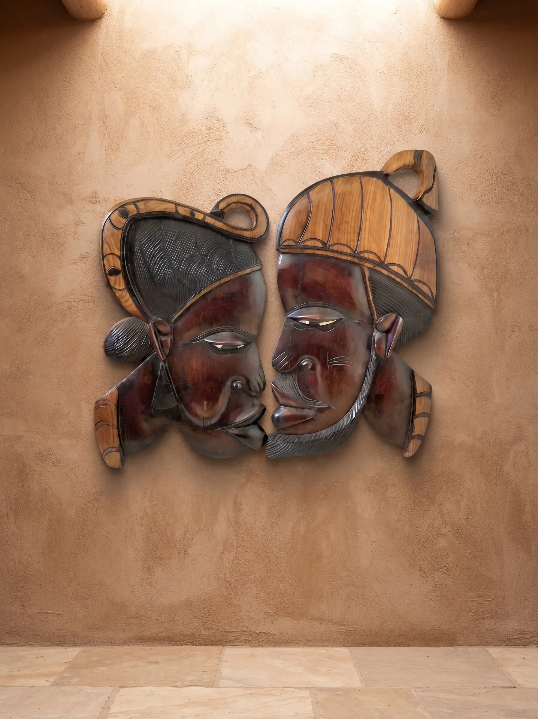 African Female/Male Head Sculpture